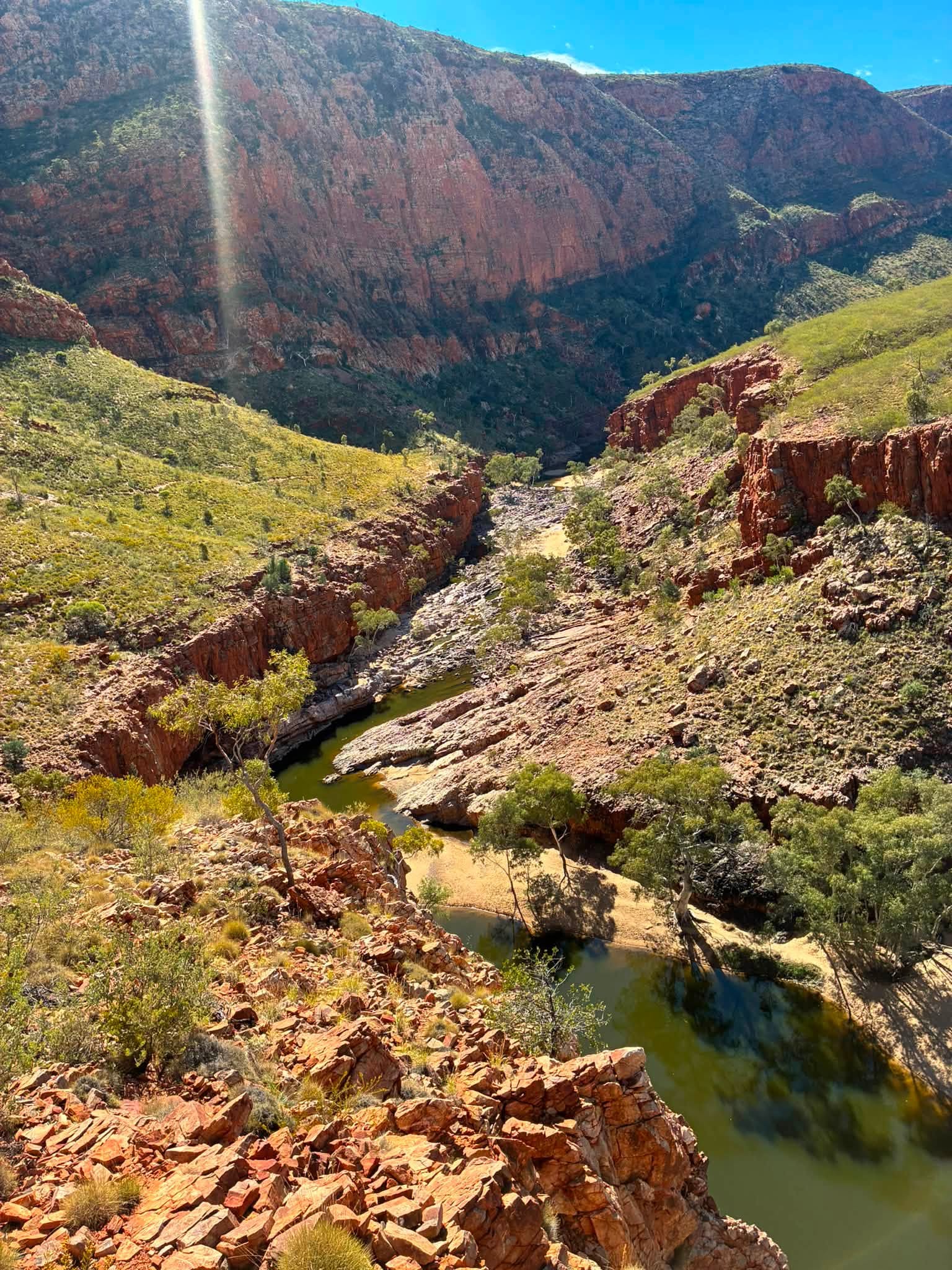 Ormiston Gorge and red rock walls in the West MacDonnell Ranges during the Uluru expedition